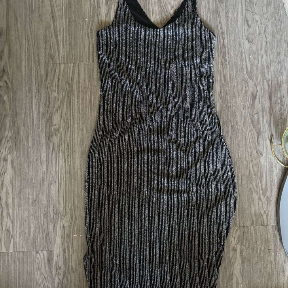 Elegant Black and Silver sparkly Striped Dress